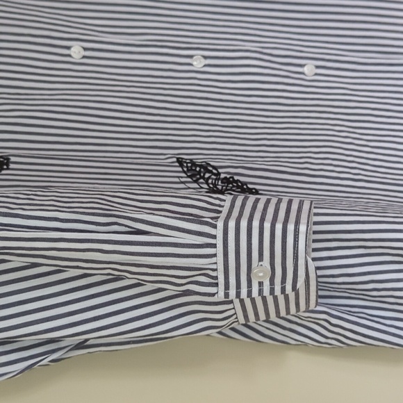 Country Store Striped Embroidered Butterfly Button Down Blouse 1X Gray White - Picture 4 of 16